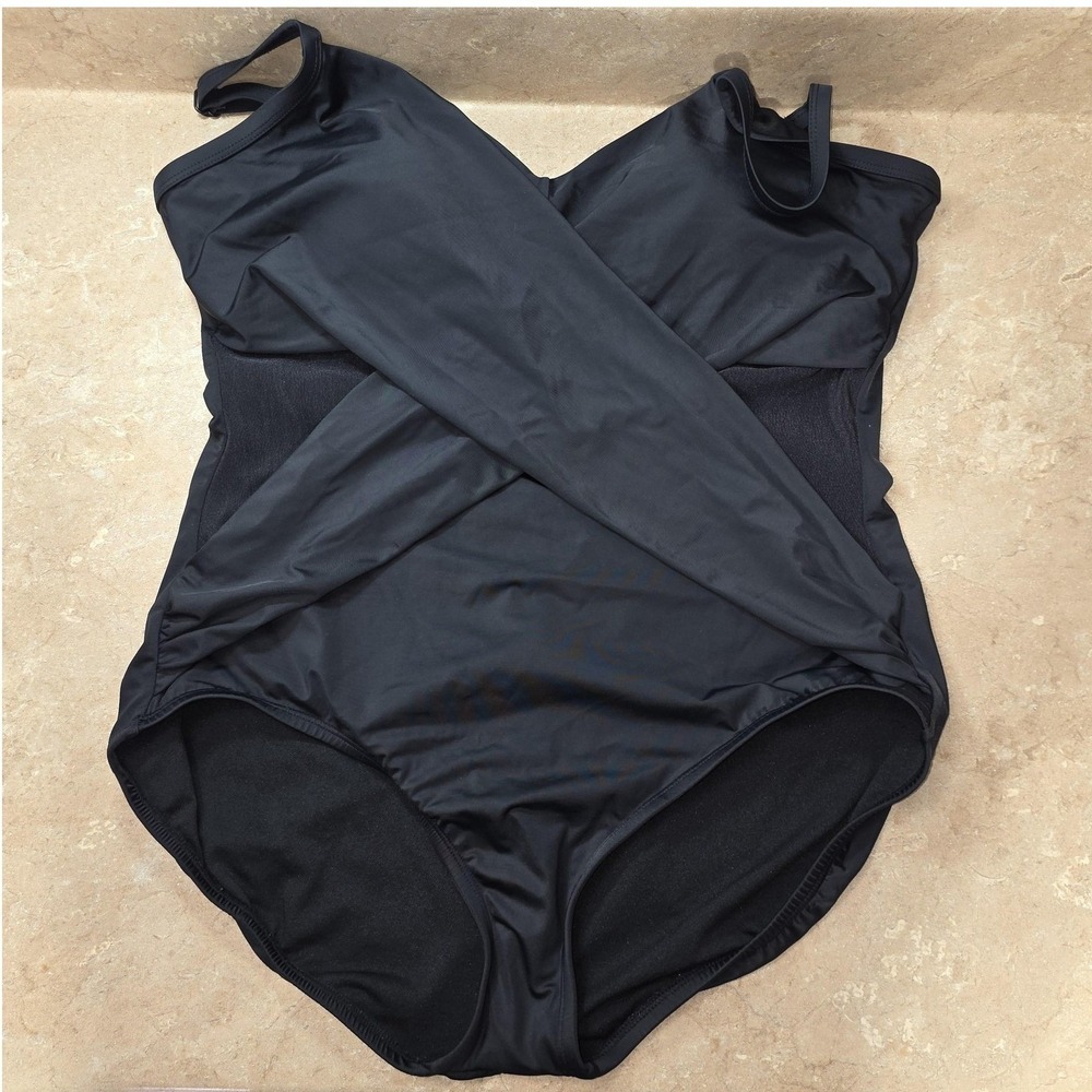 Embrace Your Curves Miracle Swimsuit 2X Black One Piece Wrap Front Shaping Plus - Picture 3 of 11